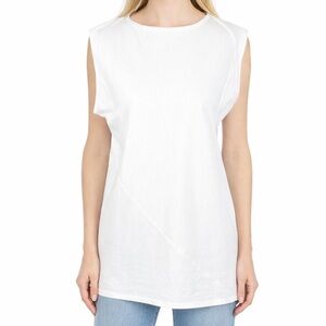 Shamask White Asymmetrical Seamed Tunic Tank Lagenlook Boxy Artsy Size 2 12/14 L